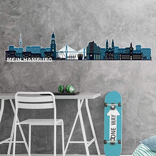 selbstklebendes Wandtattoo Hamburg Skyline Wandsticker selbstklebend Elbphilharmonie XXL Wandposter 120cm
