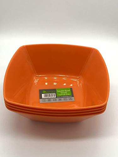 ECO Durable Small Plastic Square Bowls Set of 4 | 16cm x 16cm – Cereal Bowl for Kids | Reusable Square Bowls for Parties | BPA-Free Stackable Plastic Serving Bowls (Orange, Small 16x16cm)