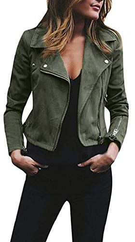ShallGood Donna Giacche Rivetto Ecopelle Manica Lunga con Cerniera Cappotto di personalità Parka Cappotto Corto in Pelle Sintetica PU Jacket Vintage Cappotti Moda Casual Giacca