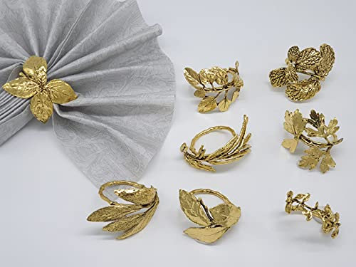 Herb Napkin Rings - Vintage Leaf Napkin Ring Set of 8 for Every Occasion - Ideal for Thanksgiving Christmas Wedding Fall Party Celebrations