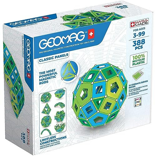 Geomag - Classic Masterbox Magnetische Bausteine für Kinder, Magnetisches Spielzeug, Grüne Kollektion 100% Recyceltes Plastik, 3-99 Jahre, 388 Teile