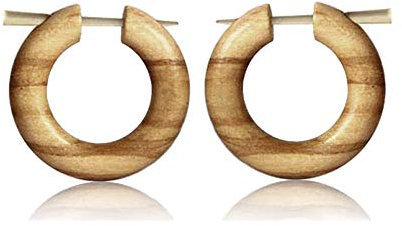 viva-adorno 1 Paar Holzohrringe Holz Creolen Olivenholz natur braun Horn Pinohrringe CE15, mittel 22mm