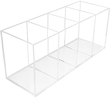 QPEY Acrylic Pen Holder 4 Compartments,Clear Pen Holder Makeup Brush Holder