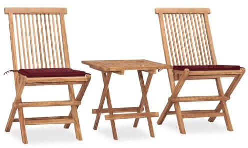 vidaXL Teak Massiv Gartenmöbel 3-TLG. mit Kissen Klappbar Balkonset Tisch Stühle Gartenset Bistroset Sitzgruppe Balkonmöbel Gartengarnitur