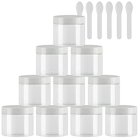 TIANZD 12 Pièces Vides Petit 50 ml Transparent Cosmétique Pot en Plastique avec Couvercle bianco 50 g Pots de Cosmétique Crème de Bouteille Contenant avec 6x Spatules