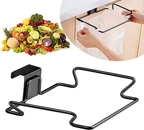 BOFUS Kitchen Trash Rack Over The Door Plastic Bag Trash Bin for Cabinets,Hanging Trash Bag Holder, for Kitchen Cupboard Cabinets Practical Sturdy Under Counter Over Door Waste Bins Basket, Black