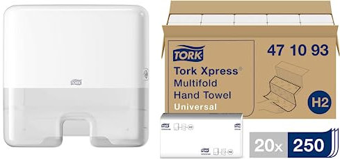 Tork Mini-Handtuchspender zur Wandmontage + Nachfüllpackung - H2 - Universal-Papierhandtücher (20x250 Blatt)