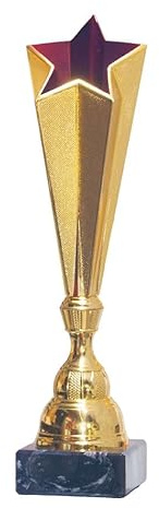 tecnocoppe Coppa in ABS Dorato e Rosso Altezza 32,50 cm con Base in Marmo Bianco. Targhetta Personalizzata Omaggio