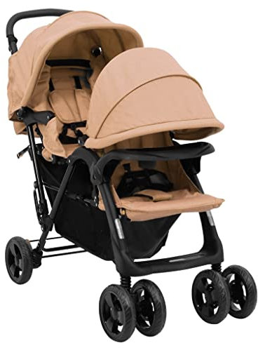 vidaXL Tandem-Zwillingskinderwagen Taupe Stahl