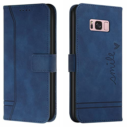 Lihondar Kompatibel mit Samsung Galaxy S8 Hülle, Handyhülle Samsung S8, S8 Leder Klappbar Schutzhülle Tasche Wallet Brieftasche [Standfunktion] Cover Flip Case für Samsung S8 Klapphülle (Blau)