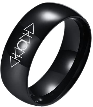 KBNSUIAN Zierlich Alchimie Feuer Erde Wasser Luft Symbol Poliert Finger Ring, Damen Herren Okkulte Vier Alchemistische Planeten Elemente Transmutations Schutz Ring Edelstahl, 8 mm, Größe 9