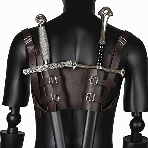 KGBEE Mittelalterlicher Schwertgürtel, Wikinger Retro Doppel-Schulter-Leder-Schwert-Holster, Cosplay Ritter-Pirat Doppel-Schwert Frosch-Schwert-Halter Für Männer Frauen,Schwarz