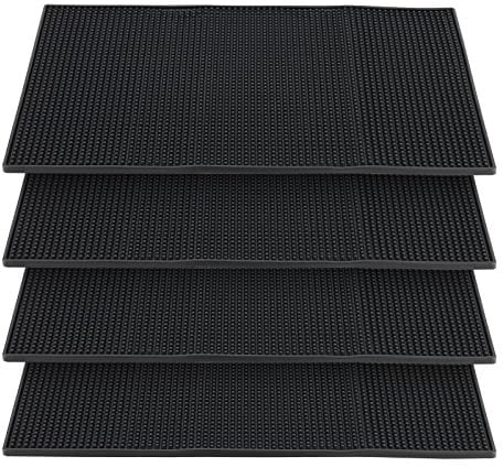 ZEONHAK Lot de 4 tapis de bar en caoutchouc noir, 45 x 30 cm, tapis de service de bar en caoutchouc pour vaisselle, séchage du verre