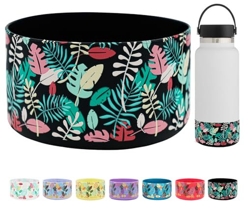 HEYSKAY Protective Flask Silicone Boot Cover Base 12oz 24oz for Hydro Flask Water Bottle Accessories Yeti, Simple Modern,Takeya,MIRA, Iron Flask More Brands (12-24OZ, Floral Print Black)