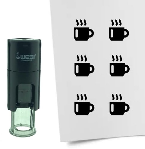 Combicraft Stamp Coffee Cup 10mm Round - Black Ink - Internal refillable Stamp Cushion - Handy for Savings Cards, Bullet journals or Other Creative Projects