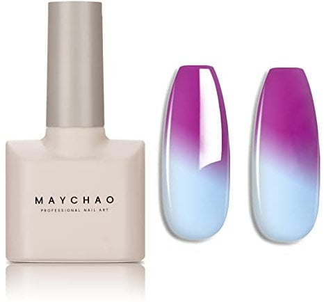 MAYCHAO Color Changing Gel Nail Polish Magenta to Baby Blue Temperature Change Gel Polish Soak Off Nail Lamp Nail Art Manicure Salon DIY at Home