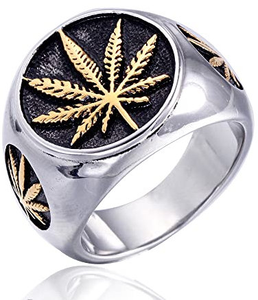 YAHOYA Hip-Hop Maple Leaf Herren Edelstahl Ring Hip Hop Punk Stil Gold Farbe Signet Ring für Rocker Mujer Hanf Ring Männlich