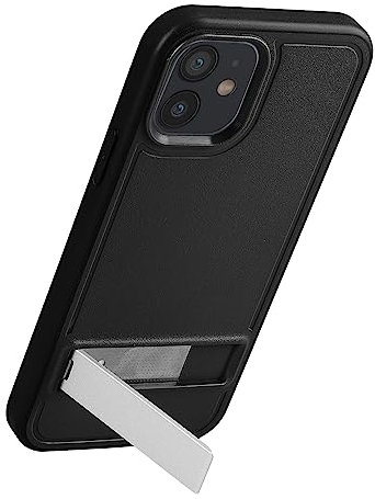 kwmobile Case Compatible with Apple iPhone 12 / iPhone 12 Pro Case with Stand - Hard Case with Soft Bumper and Kickstand - Black