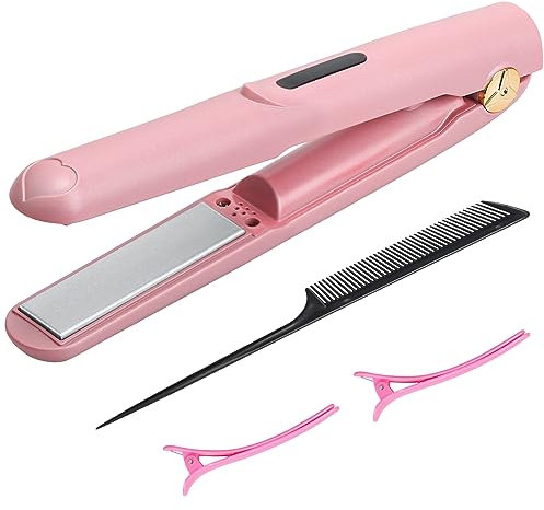 Kabellos Glätteisen,2 in 1 Akku-Haarglätter und Lockenwickler, USB Mini Glätteisen, Glätteisen Klein, Keramik Haarglätter, Kabelloser Haarglätter mit 3 Einstellbaren Temperaturen, Mini-Reiseglätter