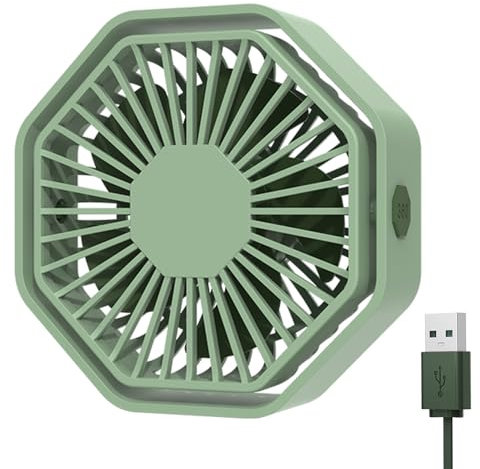 Bigqin Mini Ventilateur Puissant, Ventilateur Silencieux Portable, 3 Vitesse Petit Ventilateur Table pour La Chambre, Bureau, Domair(Rotation 360°,Alimenté par USB),Vert