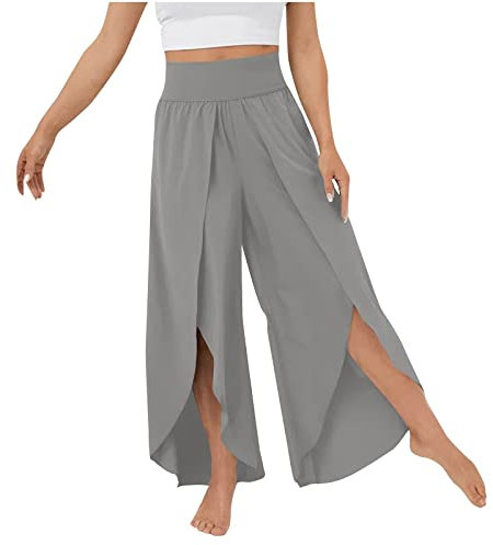 CCOOfhhc Culottes Hosen Damen Leichte Sommerhose, Damen Wickelhose mit Schlitz Weites Bein Rüschen Hose Sommer Yogahose Leicht Luftige Sommerhosen Plissee Bequeme Sporthose für Frauen Schlaghose