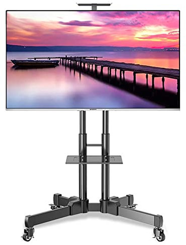 Universal TV Stand, Rolling TV Cart Mobile Floor Stand For 32-65 Inch Flat Screen TV'S - Universal Mount With Double Shelf And Wheels - Load 75 Kg/165 Lbs