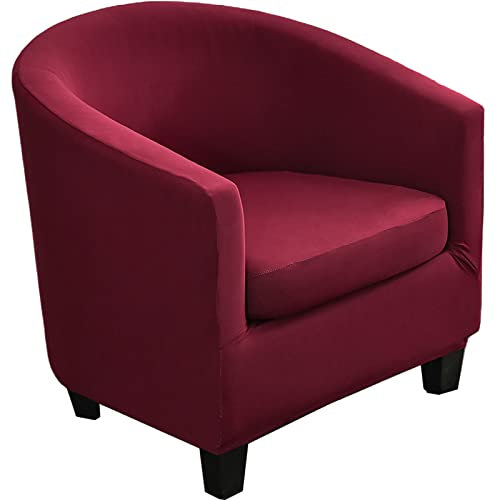 DSHUB 2-teiliger Stretch-Schonbezug für Clubsessel, weiche Sesselbezüge, abnehmbare Wannensesselbezüge, waschbar, Stretch-Sofa-Schonbezug für Wohnzimmer, Wanne-Rot-Clubsessel