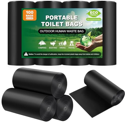JIPNO Lot de 4 sacs de toilette portables écologiques et sacs poubelle de cuisine biodégradables, grands sacs à ordures épais pour cuisine, toilettes de camping pour adultes, pot portable,