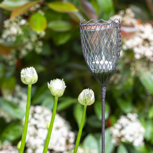 Lattice Garden Tea Light Stake, Outdoor Caged Tea Light Holder, Antique Metal Votive Candle Lantern, Tea Light Candle Holder, Glass Holder