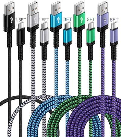 iPhone 17 16e USB to USB-C Charger Cable for iPhone Air 16 15 Pro/15 Pro Max/Plus, Fast Charging Android Samsung Galaxy A17 A16 S25 S24 Ultra USBC Type-C Cables Pixel 9a 10 Pro 6, Auto Car Multi-Cord