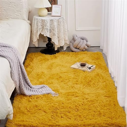 Heavyoff Shaggy Teppich Hochflor Langflor Teppiche Rutschfester Bodenteppichmatte Kindermatte für Wohnzimmer Gelb, 200x300cm