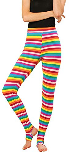 Allegra K Damen Legging High Waist Sportleggings Blickdicht Hose Elastisches Hosenbund Trousers Jogginghose Mehrfarbig Streifen XXL