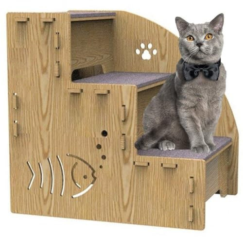 Hundestufen aus Holz 3-stufige Hundetreppe rutschfeste Haustier-Kletterleiter Sofa-Kletterleiter Katzen- und Hundestufen Holztreppe