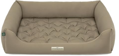 HOUND & NATURE | Orthopädisches Hundebett Zermatt, Gr. XL für Grosse Hunde mit hohem Rand, Kuscheliges Hundesofa mit Hundekissen waschbar (XL - 115x85 cm, Taupe)