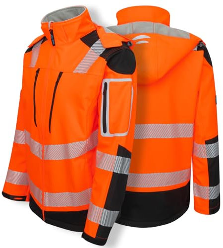 PRO FIT Arbeitsjacke Warnschutz Softshelljacke, Neonorange/Schwarz, Reflektierende Streifen, Wind- & Wasserabweisend, Atmungsaktiv, 1 Stück, Gr. 3XL