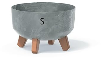 MELTOM Blumentopf Schale mit Füßen Einsatz Blumenschale Kräutertopf Übertopf (Grau Beton, S-23cm)