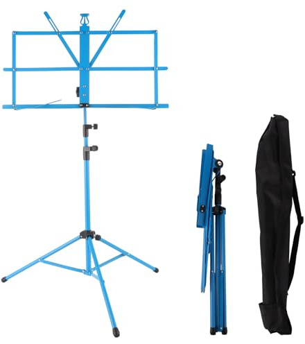 ASelected Notenständer, tragbares Reiseregal, Musikinstrument-Zubehör, stabiles verstellbares Höhenhebe-Stativ, Basismetall mit Noten-Klammer, mit einer Handtasche (blau)