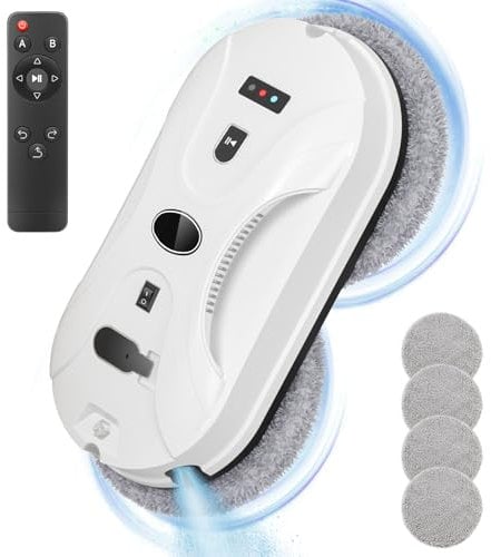 Limpia Cristales Electrico Ventanas, Robot Limpiacristales con Chorro de Agua automático, Window Cleaner Robot de Succión Fuerte de 3000Pa Para Todas Las Superficies Lisas en Interiores y Exteriores