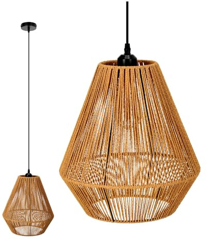 ekobi Hängelampe Rattan-Pendelleuchte im Boho-Stil E27 Bambus Wohnzimmer Pendelleuchte Rattan Esstisch Esszimmer Lampe Hängeleuchte Farbe: Natur (SIBU)