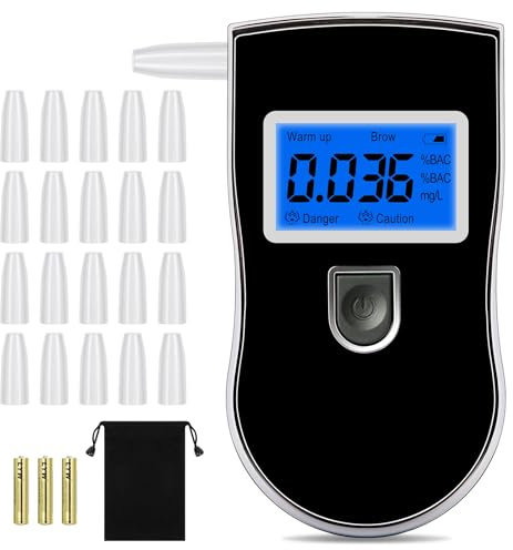 Winload Alkoholtester mit 20 Mundstücke, Digital Alkoholmessgerät mit LED-Display, Halbleiter Sensorik Promilletester, Tragbarer Atemalkoholtester für Den Persönlichen und Professionellen Gebrauch