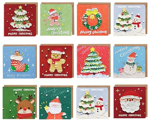 24 Kleine Weihnachtskarten mit Umschlag Set,Weihnachtspostkarten Klappkarten im Ölgemälde-Stil 10×20 cm Christmas Cards Weihnachtsgrußkarten Set Postkarten Weihnachten(11 Motive)