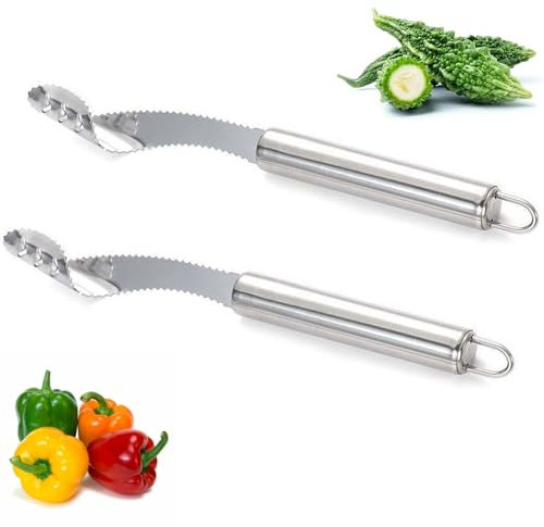 2 Stück Paprika Entkerner, Edelstahl Zucchini Gurkenentkerner, Jalapeno Pfefferentkerner, Aubergine Entkerner, Pepper Seed Corer, Kernentkerner für Gemüse, Jalapenos, Chilis, Paprika, Gurke
