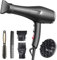 HappyGoo Secador Pelo Profesional Iónico Secadores de Pelo 3 Temperaturas 2 Velocidades, Botón Aire Frío, 2 Concentradores y 1 Difusor, Hair Dryer Rápido Secado Cabello