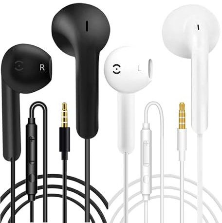 3.5mm Wired Earbuds in-Ear Headphones, 3.5mm Jack Earphones with Microphone, Noise Isolation Corded Ear Buds for iPhone,Samsung, Computer, Laptop, MP3 Players (Black&White)