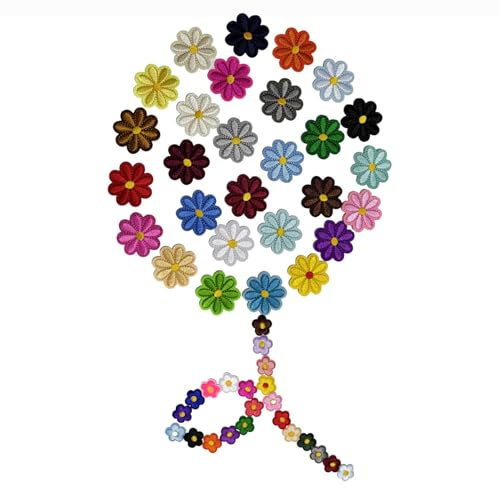 50 Stück Blumen Patches zum Aufbügeln - Bestickte Blüten Applikationen für Kleidung in 2 Größen | Florale Deko-Aufnäher für Jacken, Rucksäcke, Hüte & Taschen | Sicherheitsgeprüft (MRA)