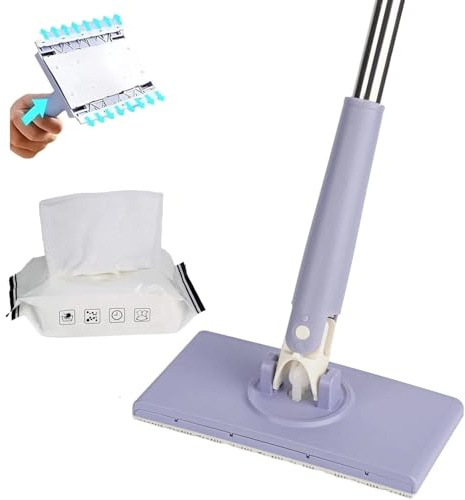MJFENDAI Automatischer Tuchwechsel Mini-Mopp, 111cm Extra Langer Stil Hands Free Mop with 360°Rotating Head, Mini Mop mit 20 Statisches Wischtuch Cloth für Böden zu Wänden Mopp Reinigung Spiegel