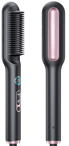 Wavytalk Cepillo alisador Pelo Iónico, 2 en 1 Plancha de Pelo y Cepillo, Protección Antiquemaduras, Peine Alisador de Cerámica con Pantalla Para Uso en Casa y Salón, Doble voltaje, Enchufe europeo