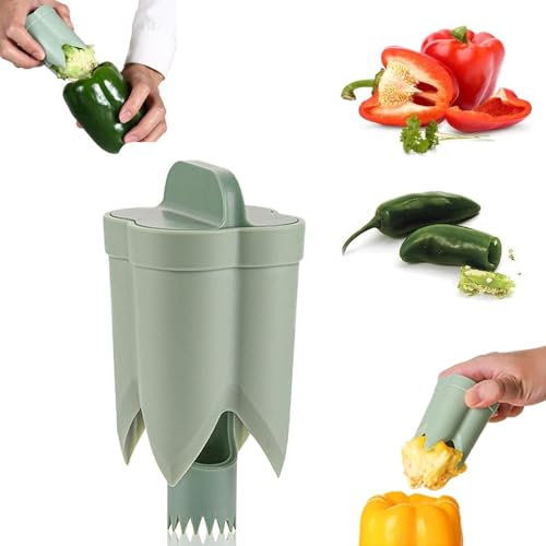 Pepper Seed Corer Remover, 2 in 1 Bell Pepper Cutter Pepper Porer Seed Remover Tool, Pepper Deseeder Bell Pepper Corer Tool Pepper Cutter for Vegetables Kitchen Gadget (Grün)