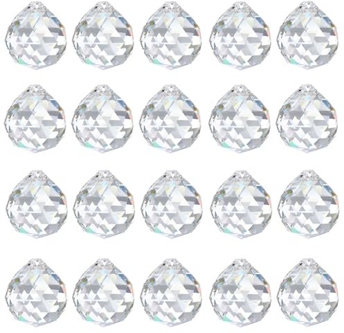 20 PCS Clear Crystal Ball Prism, 20mm Sparkling Prism Suncatcher, Clear Suncatcher with Drilled Hole Chandelier Crystals Parts for Decor