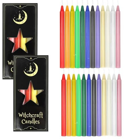 24 Stabkerzen Bunt, Kerzen Kleine Dripless für Chimes, Zauberkerze 16 cm Hoch, Baumkerzen Tropffrei, Glockenspiel, Magische Gemeinschaft, Mahnwache, Kerzenlicht, Rituale, Party-Dekoration (12 Farben)